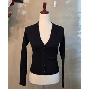 Maeve by Anthropology Women's Ribbed Cardigan Sweater Black SZ Medium